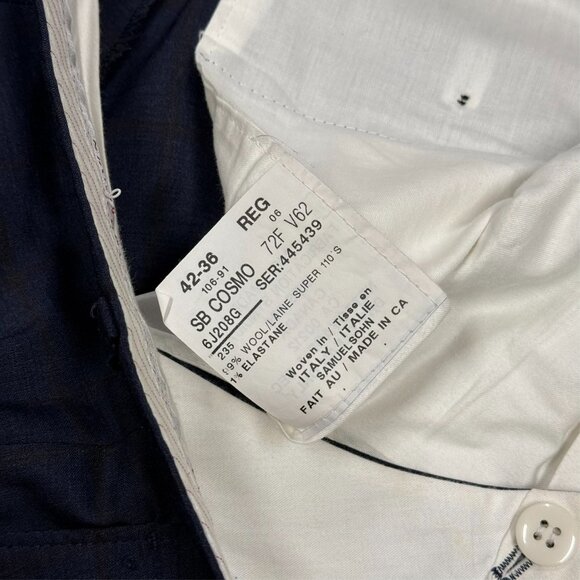 Samuelsohn Dress Pants Slim Wool Trousers Stretch Windowpane 110s Blue 36x29 - Picture 4 of 9